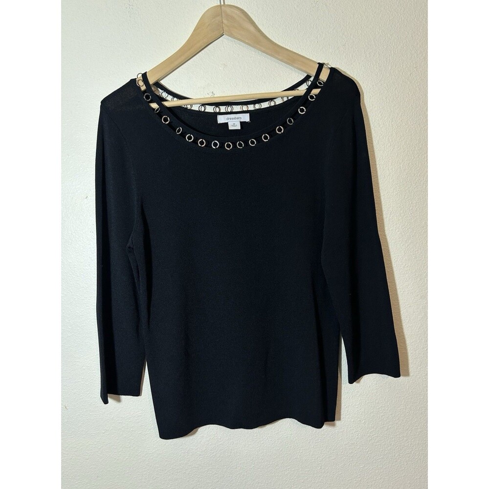 Dressbarn Women's Semi Sheer 3/4 Sleeve Top - black - Size Medium